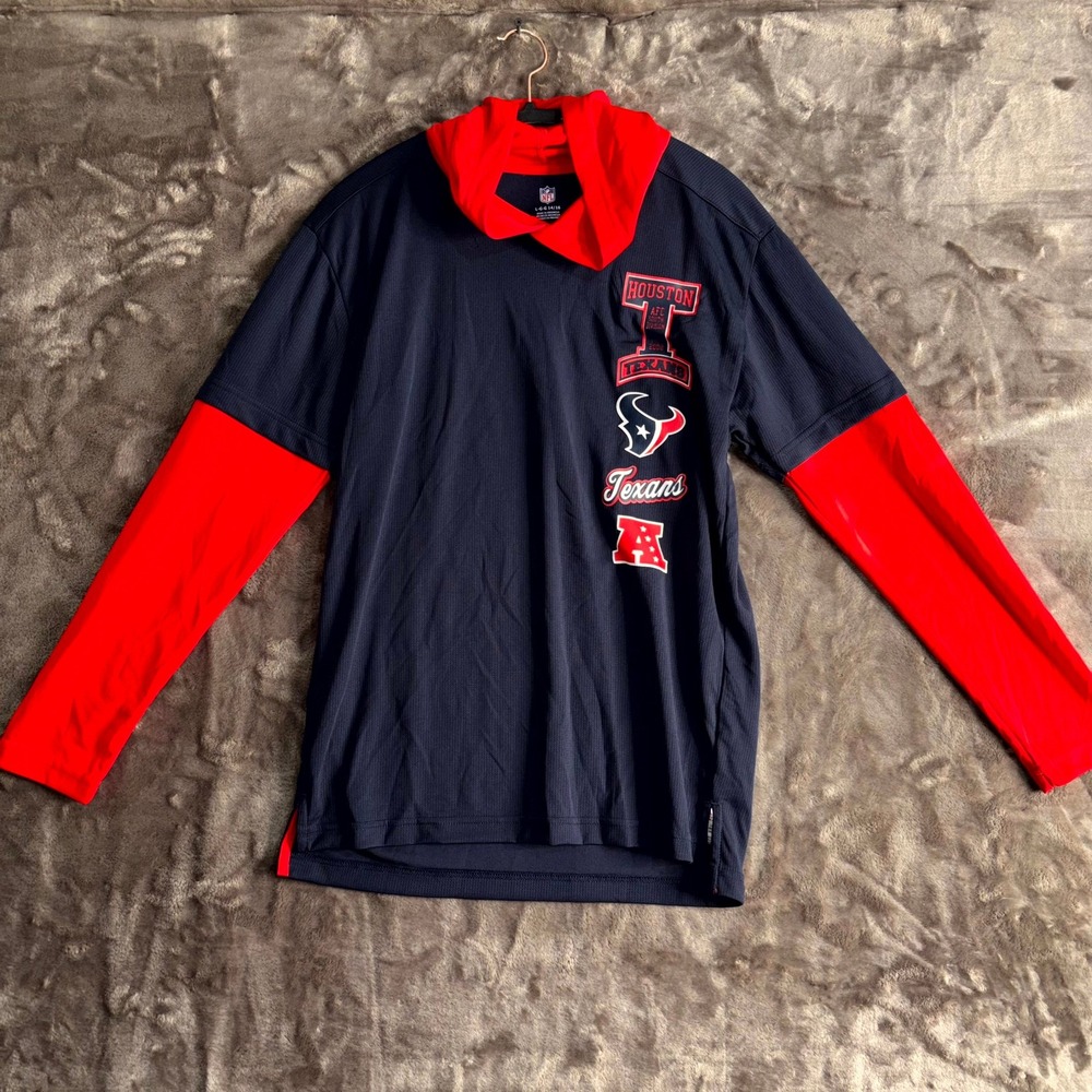 Houston Texans Hooded Shirt Kids L (14/16) Navy Red American Football Team NFL